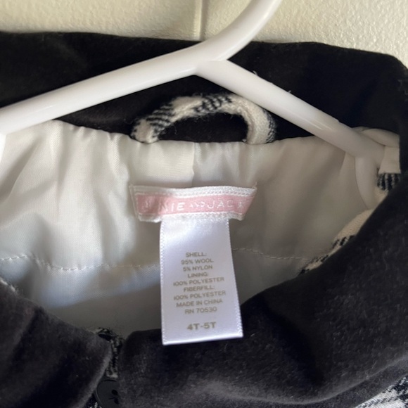 Janie and Jack Black and Cream Wool Plaid Girls Holiday Jacket Pea Coat Sz 4T-5T - Picture 5 of 9